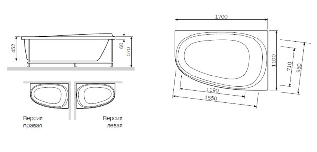 Каркас для ванны Am.Pm Like 170x110x10 W80A-170L110W-R