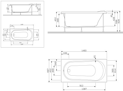 Фронтальная панель универсальная для ванн Am.Pm Joy 150x1x55.3 W85A-150-070W-P
