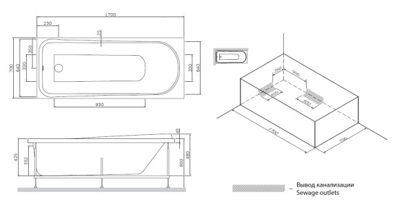 Фронтальная панель для ванны Am.Pm Like 170x1x60 W80A-170-070W-P