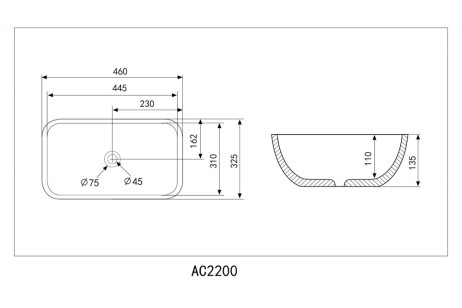 Раковина Abber Rechteck 32.5x13.5 AC2200MB