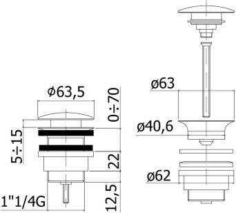 Донный клапан для раковины Paffoni 6.4x6.4x7 ZSCA050BO