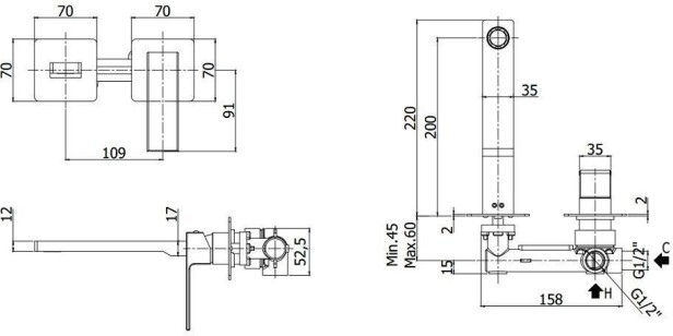 Смеситель Paffoni Elle 16.2x22x7 EL105CR70