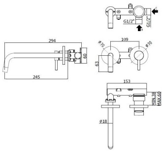 Смеситель Paffoni Light 15.7x24.5x9.8 LIG103NO70