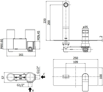 Смеситель Paffoni Tilt 25x22 TI105CR