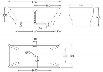Акриловая ванна BelBagno 170x75x59 BB73-1700-750