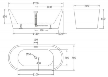 Акриловая ванна BelBagno 170x80x60 BB71-1700-NERO