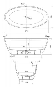 Ванна из литьевого мрамора Cezares Titan TITAN-OVAL-170-85-57