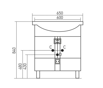 Тумба под раковину Квадро 60x31.6x63.5 Mixline 533271