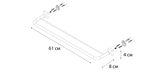 Полотенцедержатель трубчатый Kvadro хром 61x12x4.3 Fixsen FX-61302