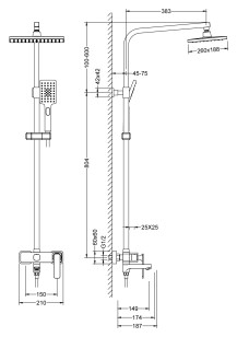 Душевая система Torne золото 21x38.3x144 Timo SX-4320/17
