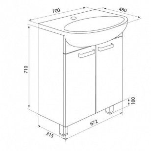 Тумба с раковиной Harizma 67.2x31.5x71 Iddis HAR70W2i95K