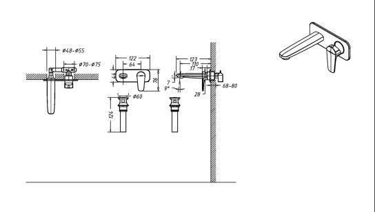 Смеситель для раковин Source черный 12.2x12.3x7.6 Bravat P8173218BW-ENG