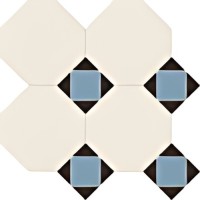 Керамогранит Arundel Oktagon Belyy Kvadrat Goluboy Treugolnik Chernyy