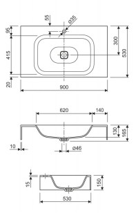 Раковина из литьевого мрамора консольная Cezares Titan 90x53 TITAN-900-LVB-SOSPESO