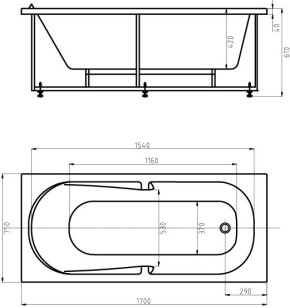 Ванна Акватек Лея 75x170x61 LEY170-0000015