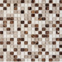 Мозаика Pixmosaic Каменная мозаика из мрамора Emperador Dark White Wooden Dolomiti Bianco на сетке 30.5x30.5 PIX277