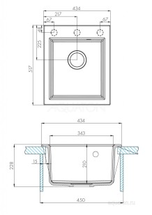 Мойка для кухни Акватон Линеа 51.7x43.4x22.8 1A732932LW220