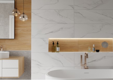 Плитка Gracia Ceramica Fjord Marble Gloss White белый 01 30х90 настенная 010100001300