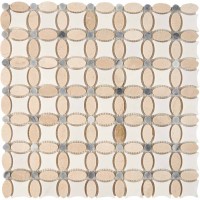 Мозаика Pixmosaic Каменная мозаика из мрамора Cream Marfil Thassos Athens grey на сетке 33.6x33.6 PIX281