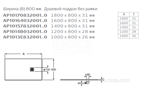 Душевой поддон Roca Terran 160x80x3.1 AP10164032001100