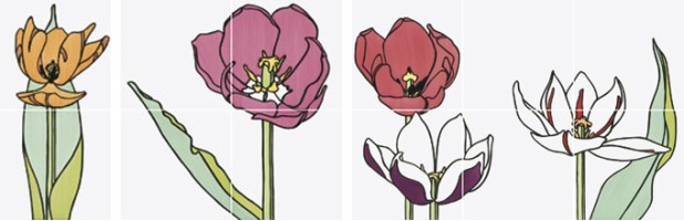 Панно Bardelli Tuli-Tuli тюльпаны 40x120 (1сет=12шт) tuli-tuli 1a 20x20