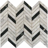 Мозаика Pixmosaic Каменная мозаика из мрамора Bianco Carrara Spider Green на сетке 28.6x30.7 PIX287