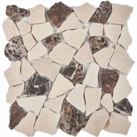 Мозаика Pixmosaic Каменная мозаика из мрамора Cream Marfil Dark Imperador на сетке 30.5x30.5 PIX262