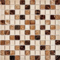 Мозаика Pixmosaic Каменная мозаика из мрамора Emperador Dark Light Crema Nova на сетке 30.5x30.5 PIX269