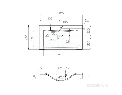 Раковина Акватон Премьер 45x80x14.5 1A70493KPR010