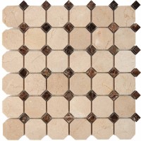 Мозаика Pixmosaic Каменная мозаика из мрамора Cream Marfil Dark Imperador на сетке 30.5x30.5 PIX212