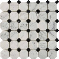 Мозаика Pixmosaic Каменная мозаика из мрамора Bianca Carrara Nero Marquina на сетке 30.5x30.5 PIX209