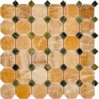 Мозаика Pixmosaic Каменная мозаика из оникса и мрамора Honey Onyx Dondong на сетке 30.5x30.5 PIX210