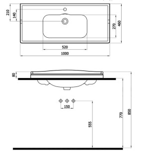 Керамическая раковина чаша в центре Cezares Giubileo 100x8x46 Bianco Lucido CZR-ELT-100-LVB