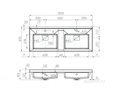 Раковина Акватон Сакура 47x120x19.3 1A72433KSK010