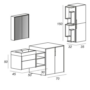 База под раковину Cezares Space 90x45x50 Bianco Rock 55030