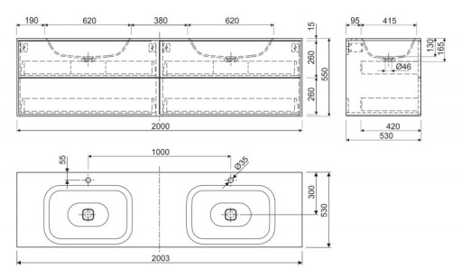 База под двойную раковину Cezares Titan 160x53x55 Denim TITAN-II-1600/530-4C-DEN