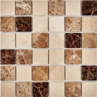 Мозаика Pixmosaic Каменная мозаика из мрамора Emperador Dark Light Crema Nova на сетке 30.5x30.5 PIX270