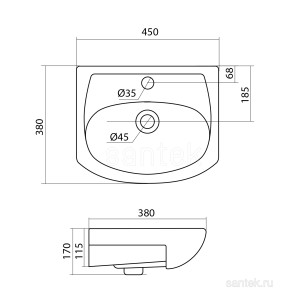 Раковина Santek Азов 17x45x38 1WH112449