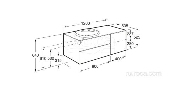 Тумба под раковину Roca Beyond 50.5x120x52.5 851410806