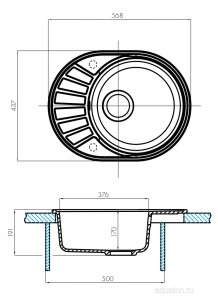 Мойка для кухни Акватон Чезана 56.8x43.7x19.1 1A711232CS230