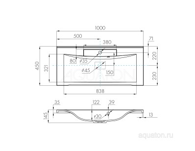 Раковина Акватон Премьер 45x100x14.5 1A70473KPR010