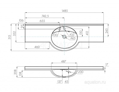 Раковина Акватон Отель 51x150x17 1A70133NOT010