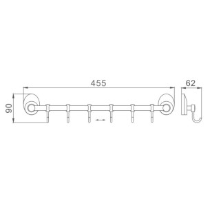 Планка с крючками для полотенец HB1615-6 хром Haiba