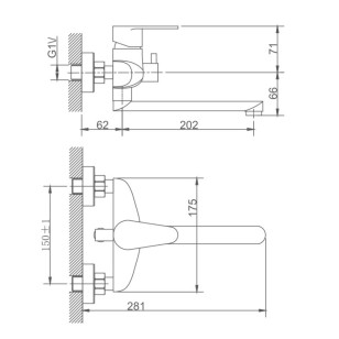 Смеситель для ванны HB60801-2 сталь Haiba