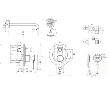 Душевая система встраиваемая Yasmina NT800/B03-2 хром Bronze de Luxe