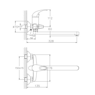 Смеситель для ванны HB2215 хром Haiba