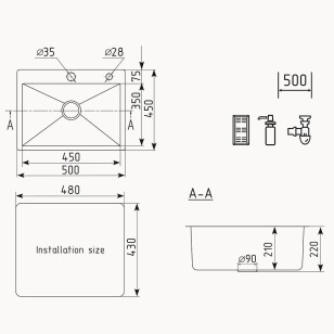 Кухонная мойка Steel 500x450 черная брашированная сталь Ulgran