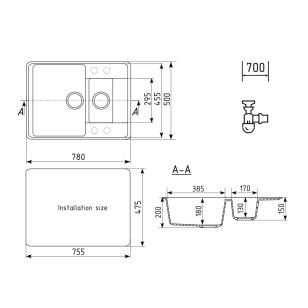 Кухонная мойка Quartz Prima 780 15K-04 платина Ulgran