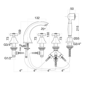 Смеситель на борт ванны Margot 26CO0608 хром/золото Fiore