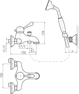 Смеситель для ванны Labe L554.5/2SM Rav Slezak